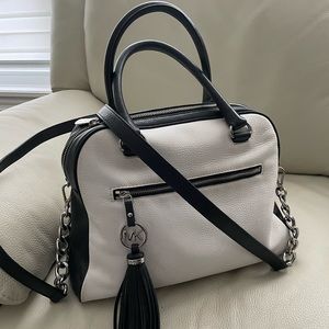 MICHAEL KORS , Black & White Handbag  with Silver chain
